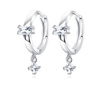 Cute Crystal Hang Design Silver Huggies Earring HO-2527